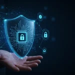 AI-powered digital shield protecting a secure data network in 2026