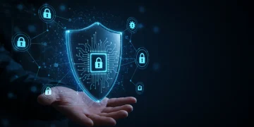 AI-powered digital shield protecting a secure data network in 2026