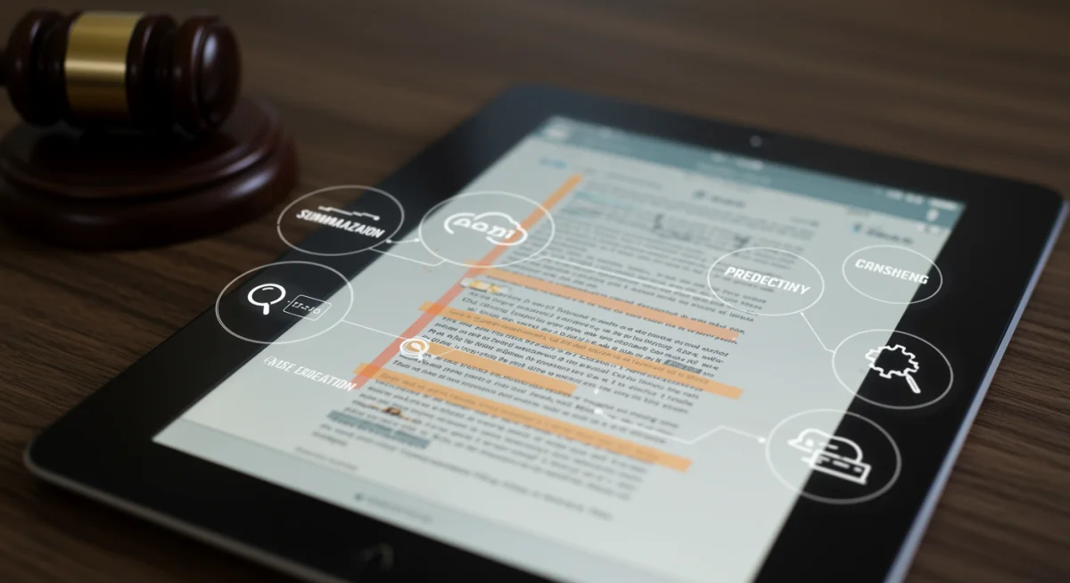 AI-generated annotations and highlights on a legal document displayed on a tablet.