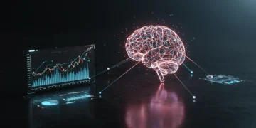 AI brain analyzing financial market data for forecasting