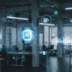 AI-powered marketing automation optimizing lead generation strategies and showing growth charts.